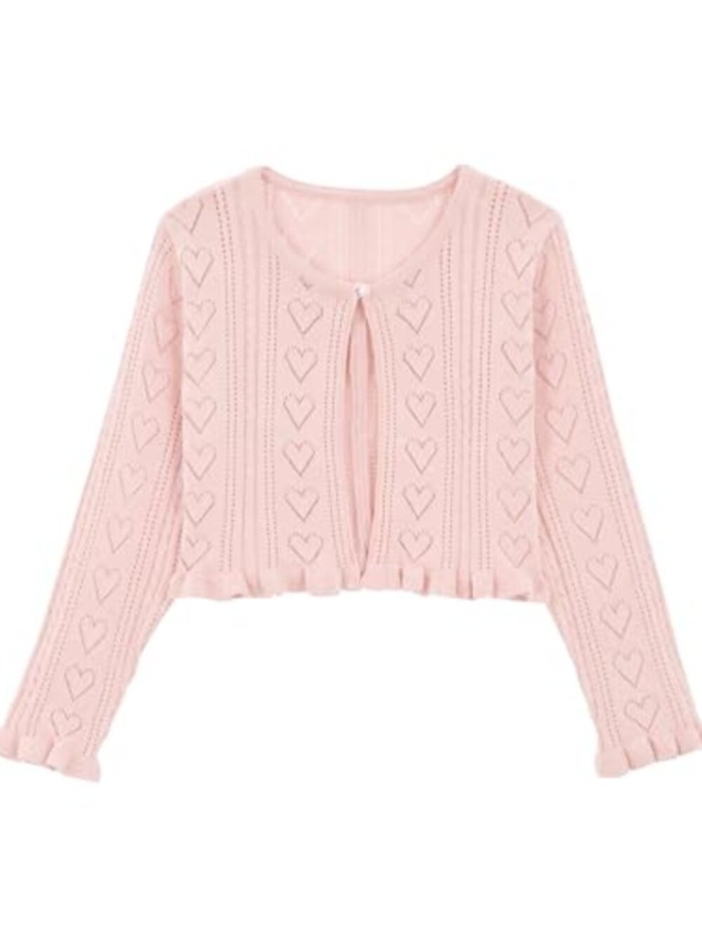Girls Cotton Knit Cardigan Ruffle Cropped Shrug Button Closure